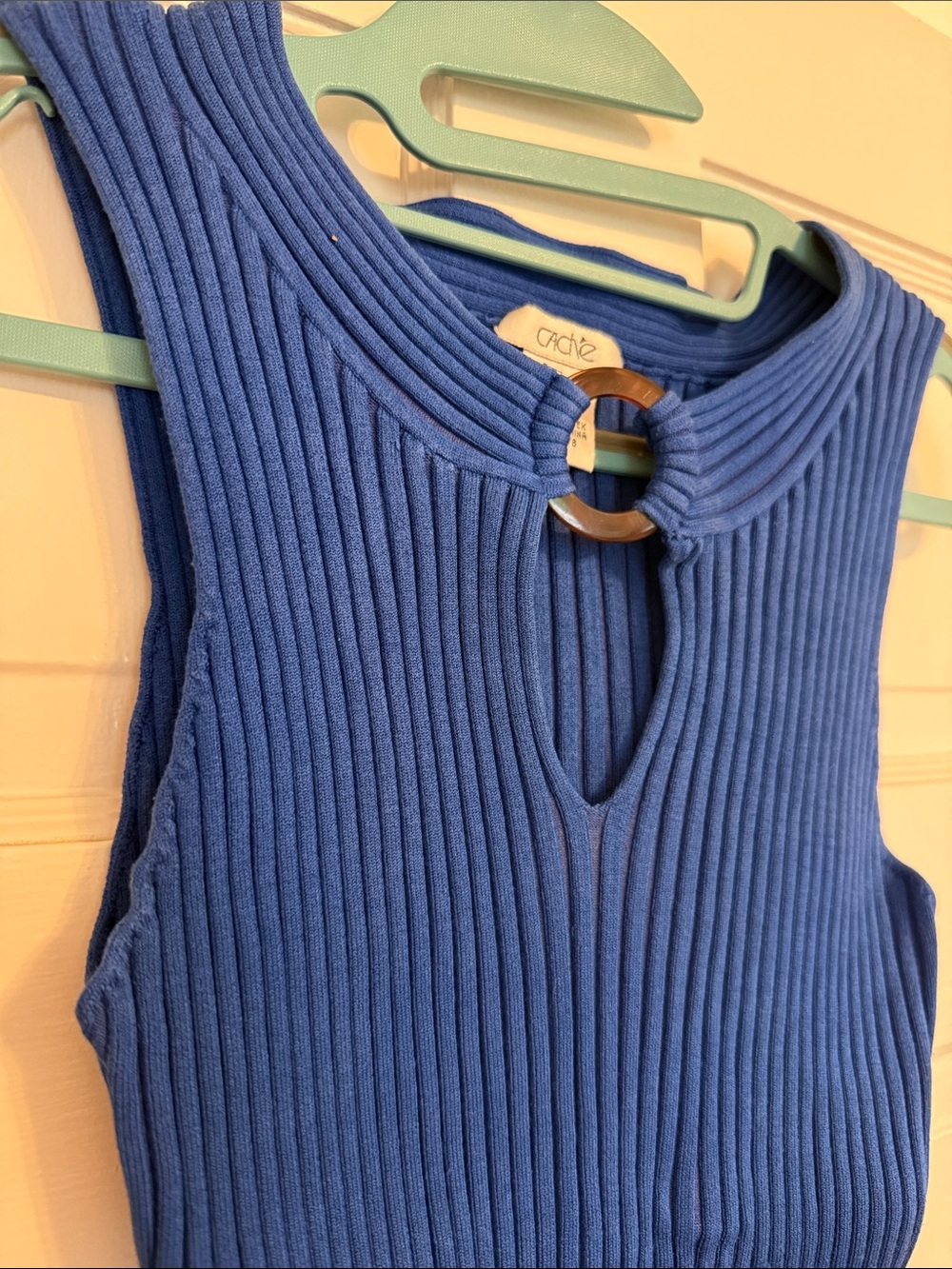 Cache Royal Blue Ribbed Tank with Keyhole Ring - Picture 4 of 6
